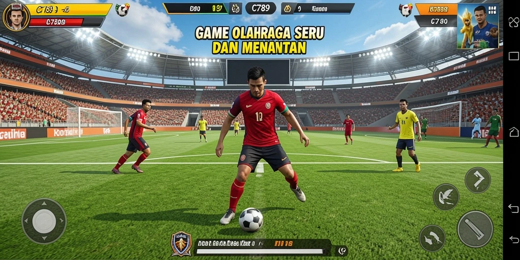 Screenshot utama C789 menampilkan aksi seru di lapangan olahraga.