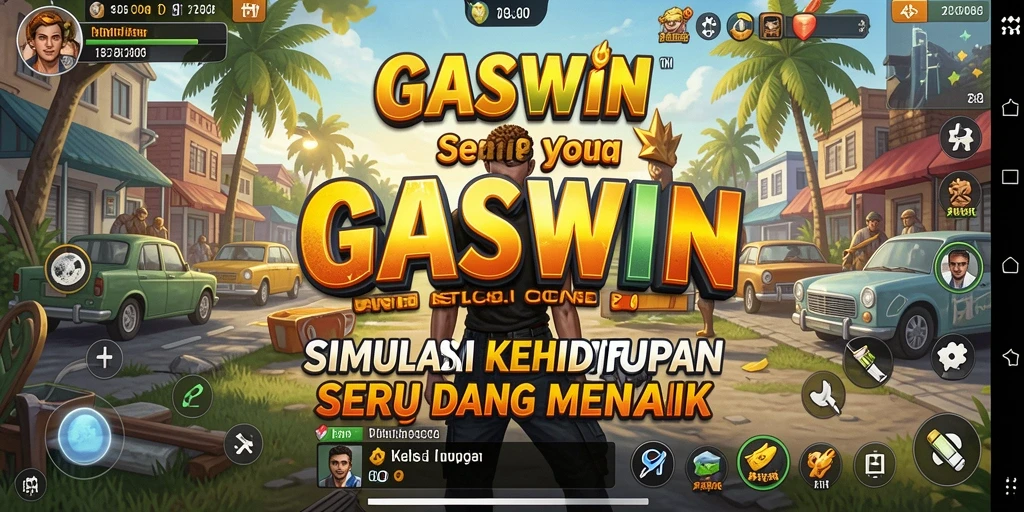 Tampilan gameplay GASWIN yang menampilkan interaksi karakter dan aktivitas sehari-hari.