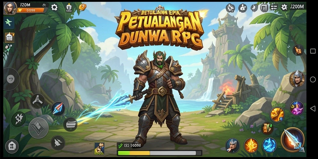 Tampilan gameplay J200M dengan pertarungan mendebarkan di dunia RPG.