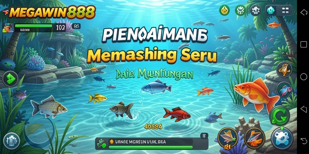 Tampilan gameplay <strong>MEGAWIN888</strong> yang seru saat menangkap ikan.
