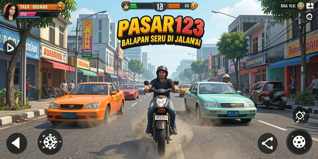 Gameplay seru PASAR123 dengan aksi balapan yang mendebarkan.