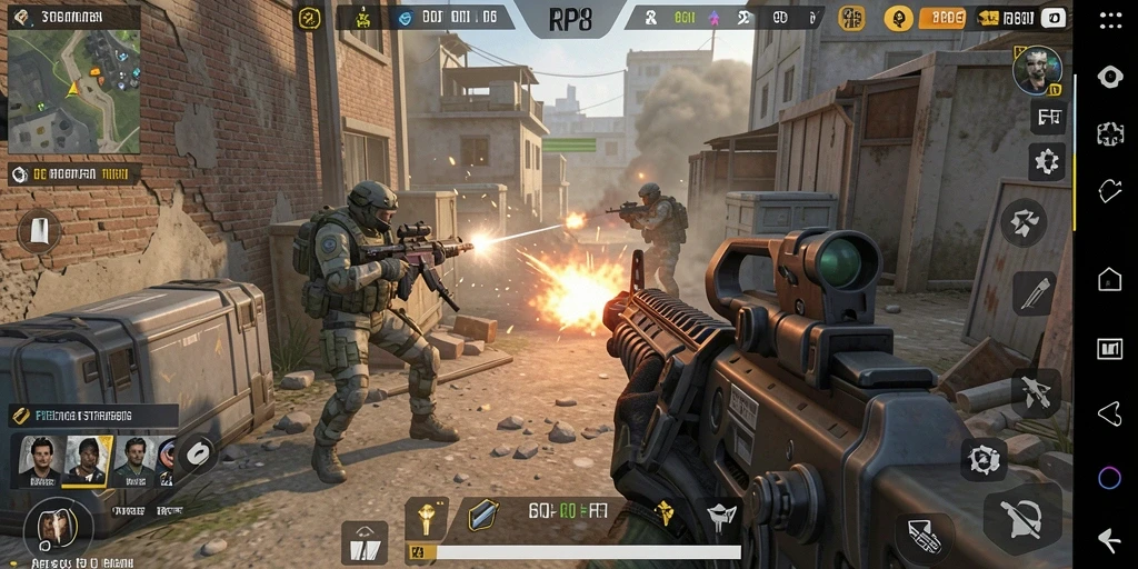Menampilkan gameplay intens dalam pertempuran FPS yang mendebarkan.