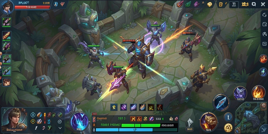 Screenshot gameplay RPGLOOT yang menampilkan pertempuran seru di arena MOBA.