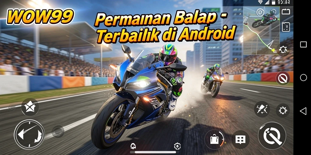 Screenshot menunjukkan aksi balap motor yang mendebarkan dalam WOW99.